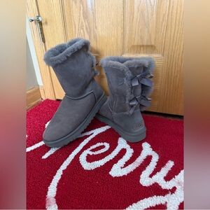 UGG Charcoal Boots with Ribbon Accents